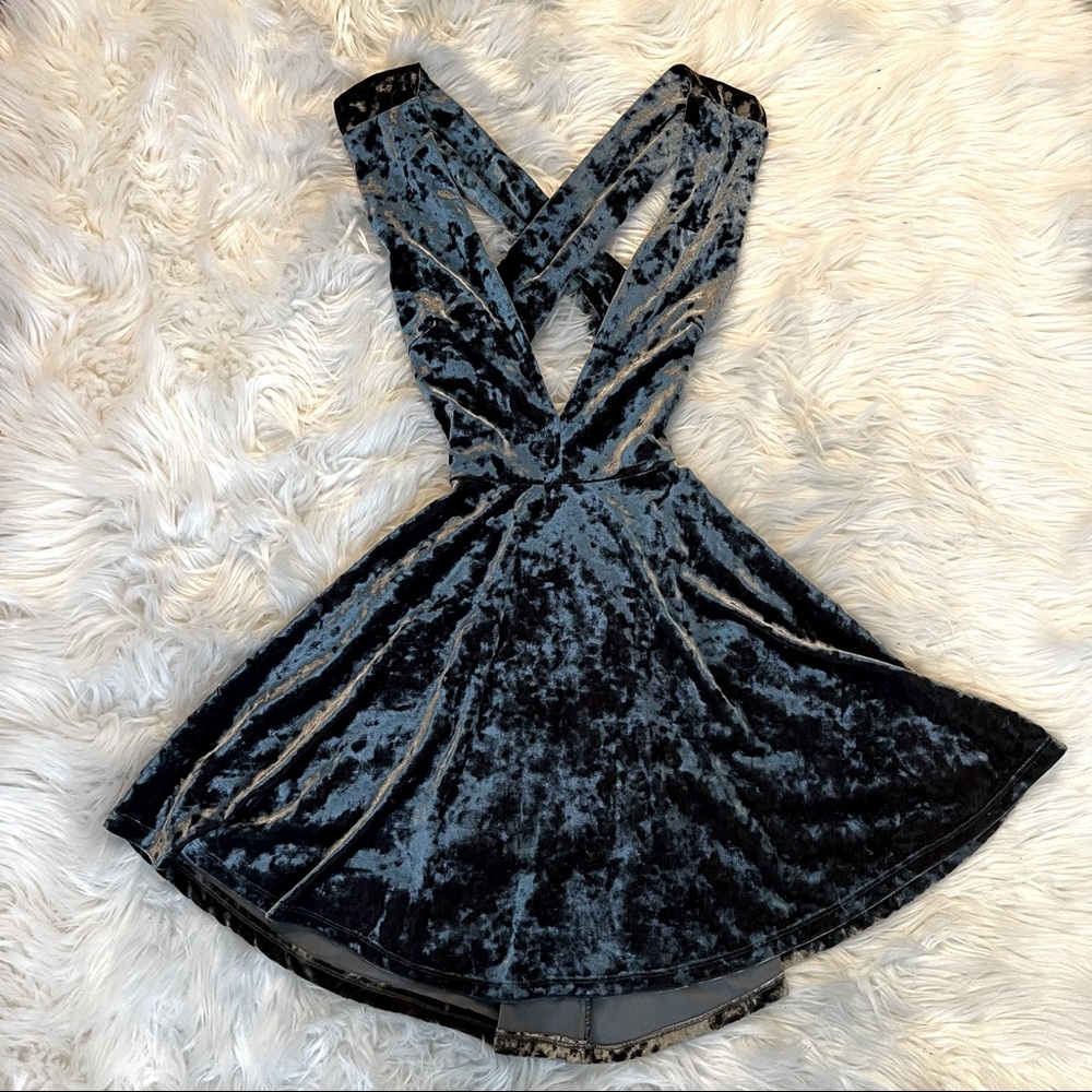 Lovely Day crushed velvet mini dress cross strap back size small